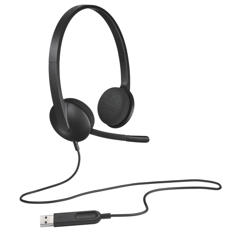 Logitech H340 Headset - 981-000475 - USB-A Wired, Black, On-ear Headband, Noise-reducing Boom Microphone