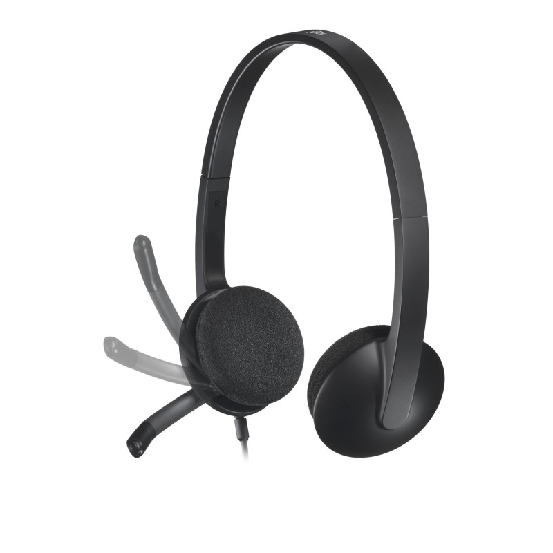 Logitech H340 Headset - 981-000475 - USB-A Wired, Black, On-ear Headband, Noise-reducing Boom Microphone