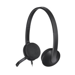Logitech H340 Headset - 981-000475 - USB-A Wired, Black, On-ear Headband, Noise-reducing Boom Microphone