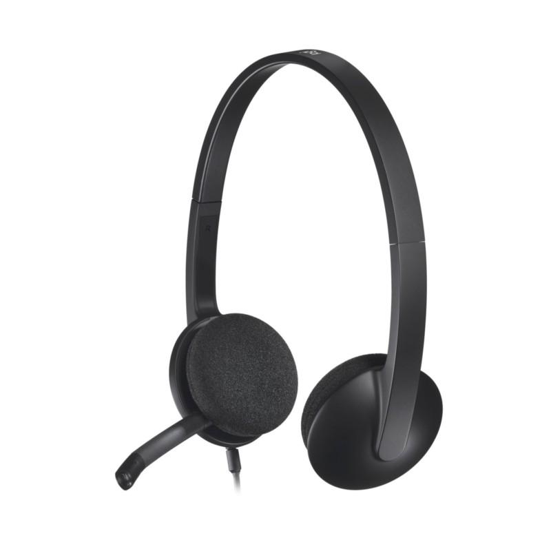 Logitech H340 Headset - 981-000475 - USB-A Wired, Black, On-ear Headband, Noise-reducing Boom Microphone