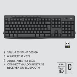 Logitech MK370 Wireless Keyboard & Mouse Combo - 920-012065 - Black, German QWERTZ, RF + Bluetooth, Full-size