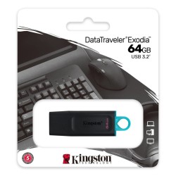 Kingston DataTraveler Exodia DTX - 64GB USB 3.2 Gen 1 Flash Drive - Black/Turquoise, USB-A, Key Ring