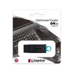 Kingston DataTraveler Exodia DTX - 64GB USB 3.2 Gen 1 Flash Drive - Black/Turquoise, USB-A, Key Ring