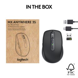 Logitech MX Anywhere 3S for Business - 910-006958 - Wireless Compact Mouse, Graphite, 8000 DPI, USB-C Rechargeable