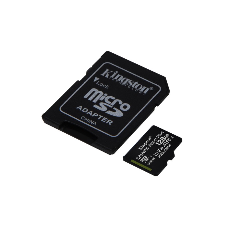 Kingston Canvas Select Plus MicroSDXC SDCS2 - 128GB, UHS-I U1 (V10), 100MB/s, Black, with SD Adapter