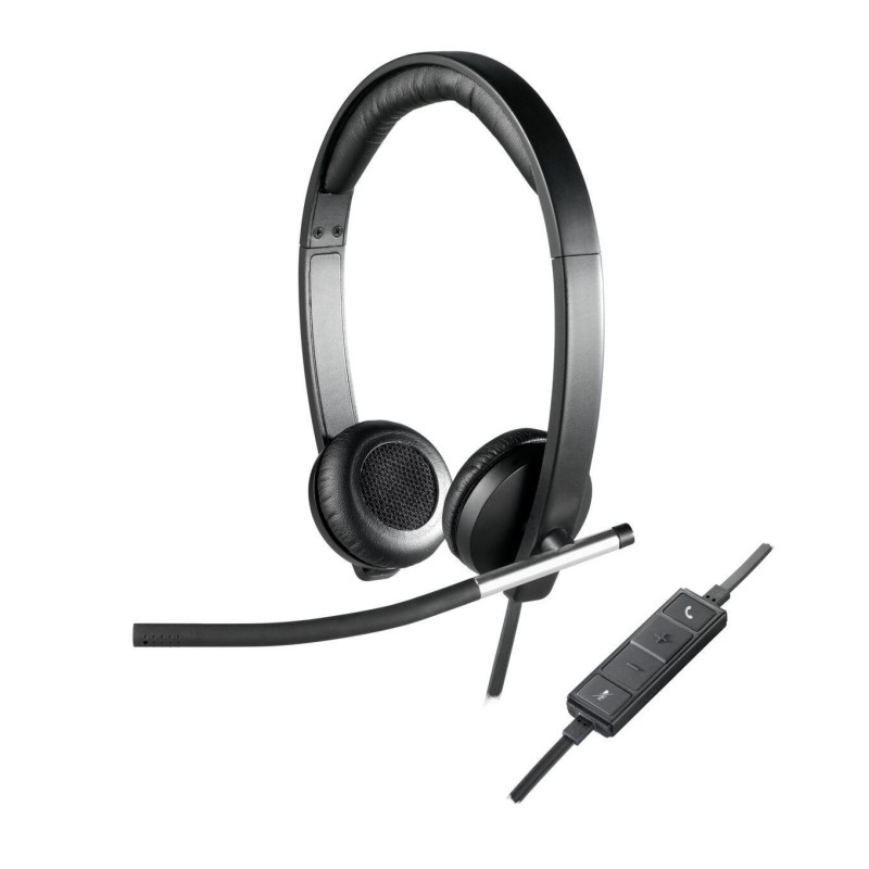 Logitech H650e Stereo Headset - 981-000519 - USB-A Wired, Black/Silver, On-ear, Noise-canceling Boom Mic