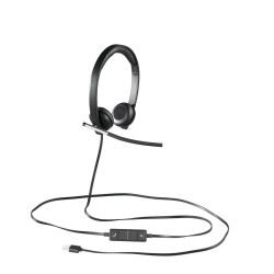 Logitech H650e Stereo Headset - 981-000519 - USB-A Wired, Black/Silver, On-ear, Noise-canceling Boom Mic