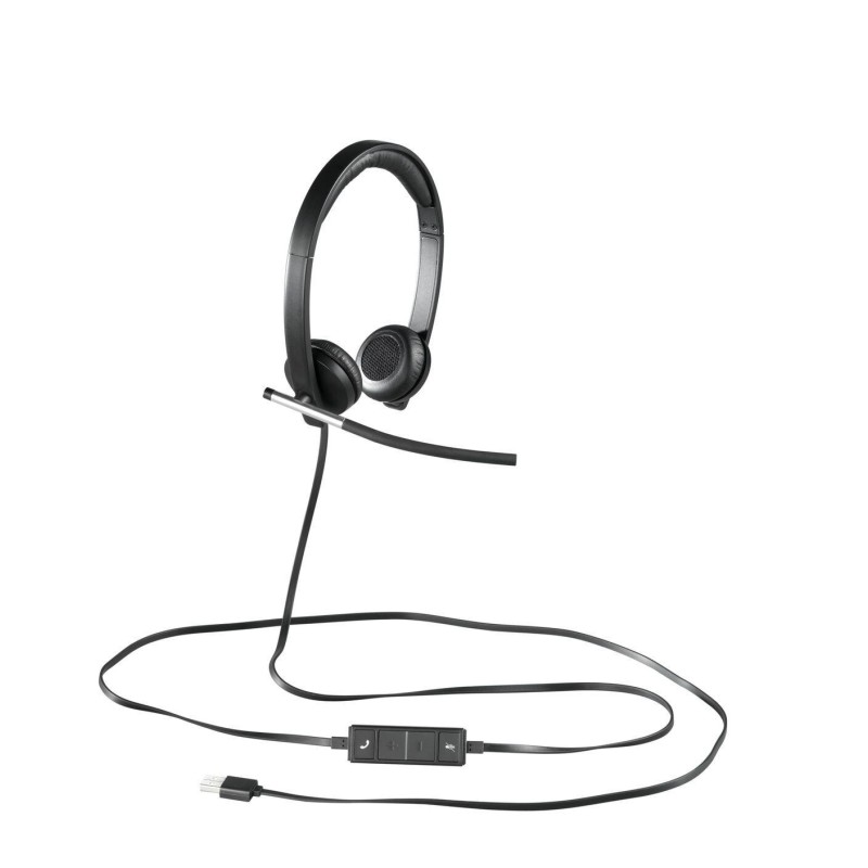 Logitech H650e Stereo Headset - 981-000519 - USB-A Wired, Black/Silver, On-ear, Noise-canceling Boom Mic