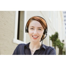 Logitech H650e Stereo Headset - 981-000519 - USB-A Wired, Black/Silver, On-ear, Noise-canceling Boom Mic