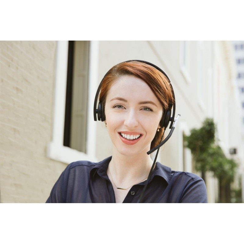 Logitech H650e Stereo Headset - 981-000519 - USB-A Wired, Black/Silver, On-ear, Noise-canceling Boom Mic