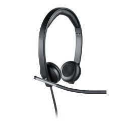 Logitech H650e Stereo Headset - 981-000519 - USB-A Wired, Black/Silver, On-ear, Noise-canceling Boom Mic