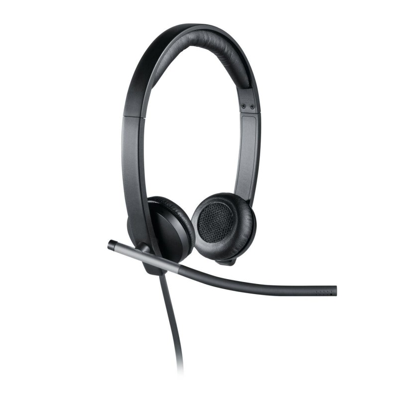 Logitech H650e Stereo Headset - 981-000519 - USB-A Wired, Black/Silver, On-ear, Noise-canceling Boom Mic