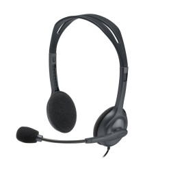 Logitech H111 - 981-000593 - Wired On-Ear Headset, Grey, 3.5mm Jack, Boom Microphone, 2.35m Cable
