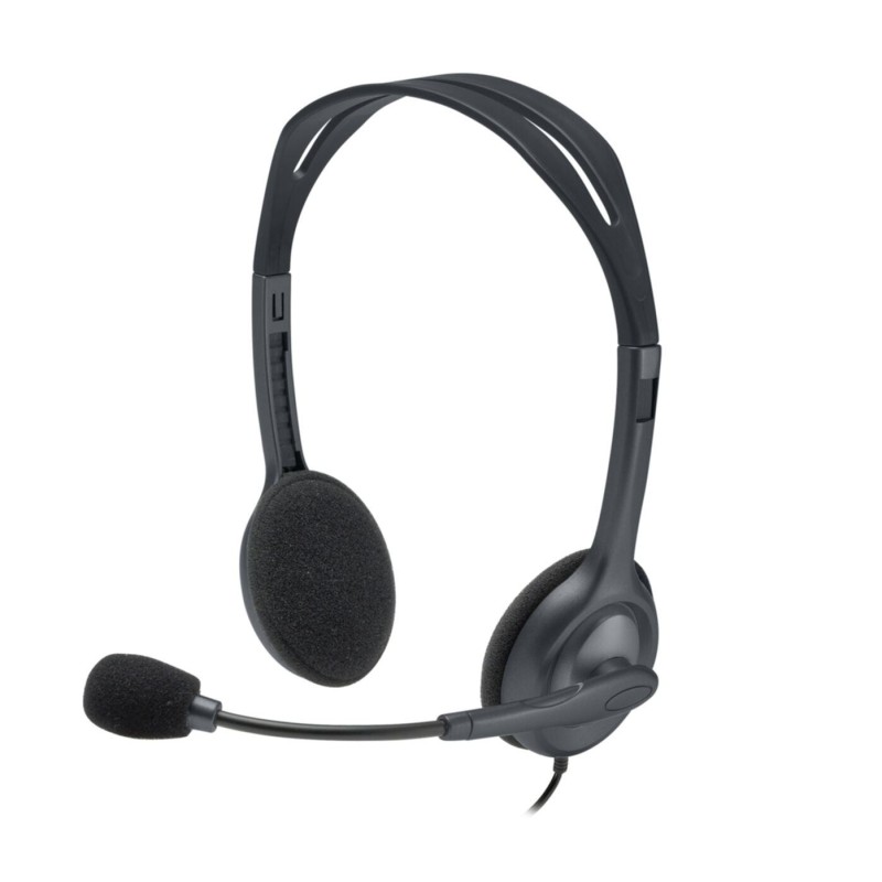 Logitech H111 - 981-000593 - Wired On-Ear Headset, Grey, 3.5mm Jack, Boom Microphone, 2.35m Cable