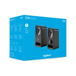 Logitech Z150 Speakers - 980-000814 - Compact 2.0 PC Speakers, 3W RMS, Black (3.5mm, AC Powered)