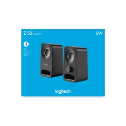 Logitech Z150 Speakers - 980-000814 - Compact 2.0 PC Speakers, 3W RMS, Black (3.5mm, AC Powered)