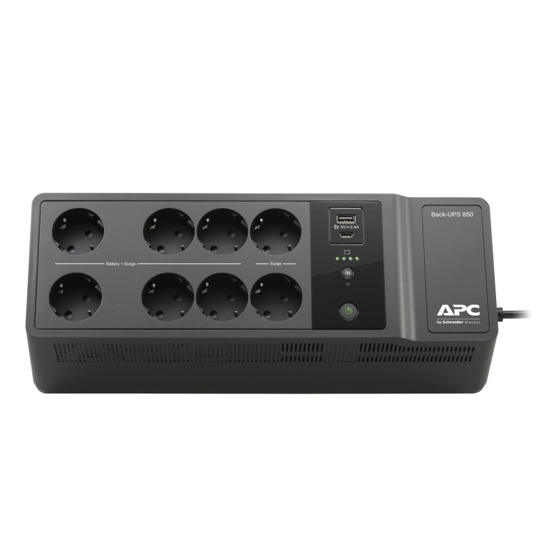 APC Back-UPS BE850G2-GR - 850VA / 520W UPS, 8× Schuko Outlets, 2 USB, Hot-Swap Battery, Black, 230V