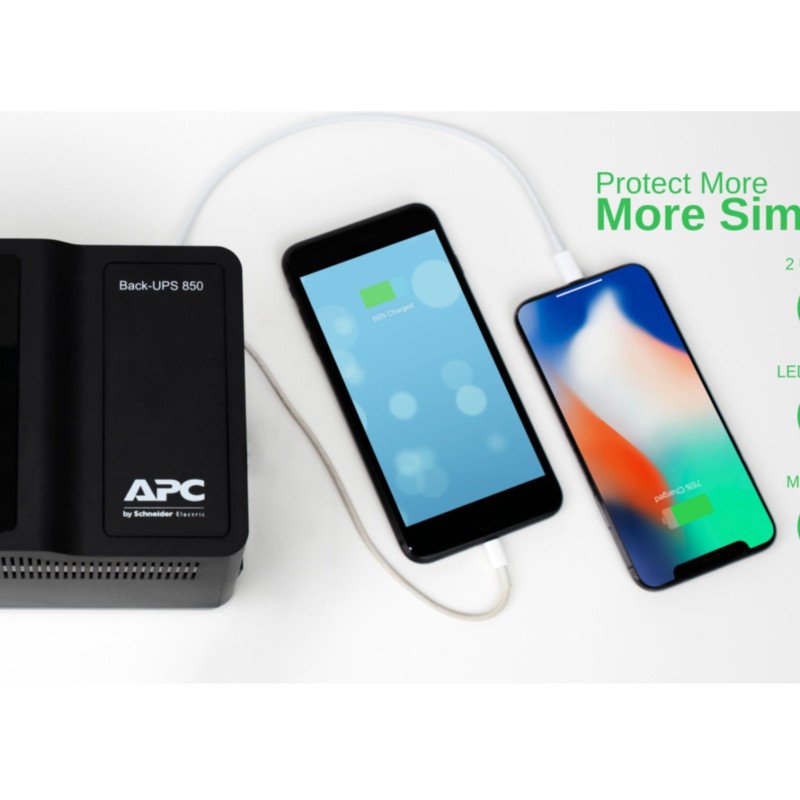 APC Back-UPS BE850G2-GR - 850VA / 520W UPS, 8× Schuko Outlets, 2 USB, Hot-Swap Battery, Black, 230V