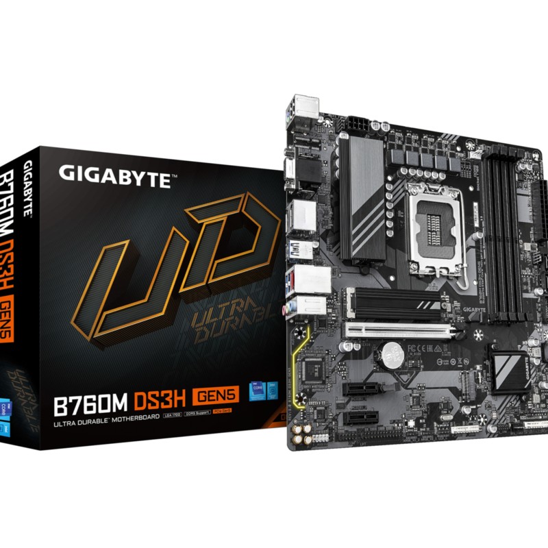 Gigabyte GA-B760M DS3H GEN5 - LGA1700 Micro-ATX Motherboard, Intel B760, DDR5 up to 256GB, PCIe 5.0, 2x M.2, 2.5Gb LAN