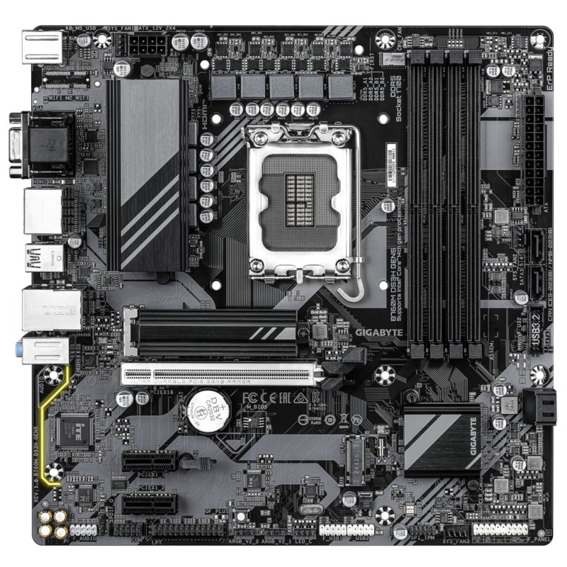 Gigabyte GA-B760M DS3H GEN5 - LGA1700 Micro-ATX Motherboard, Intel B760, DDR5 up to 256GB, PCIe 5.0, 2x M.2, 2.5Gb LAN