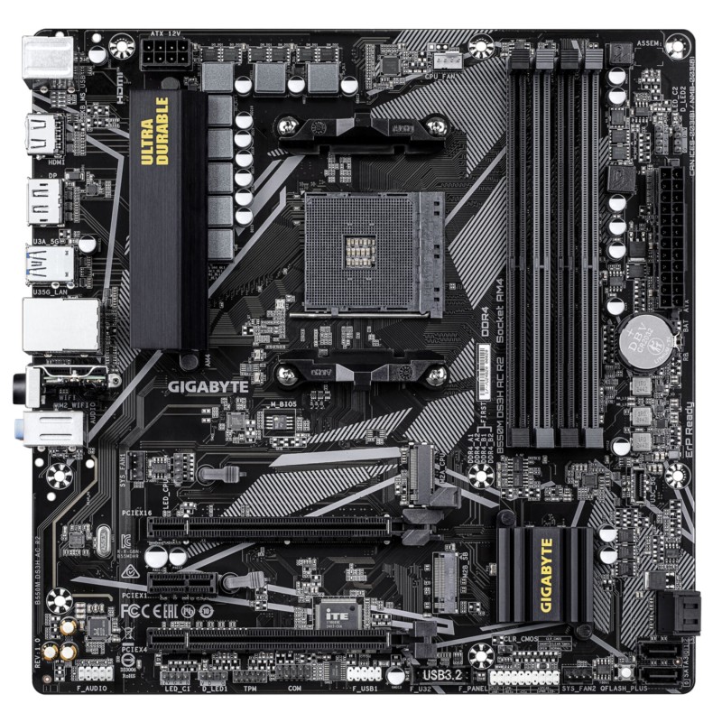Gigabyte GA-B550M DS3H AC R2 - B550 Micro-ATX AM4 Motherboard, DDR4, 128GB Max, RGB, HDMI/DisplayPort