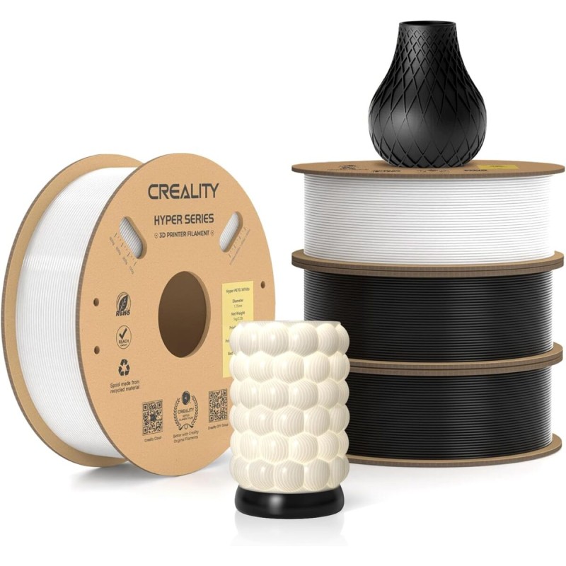 Creality Hyper-PETG Value Pack 4kg - 2x Black & 2x White 3D Printer Filament, fast print, 4kg 1.78