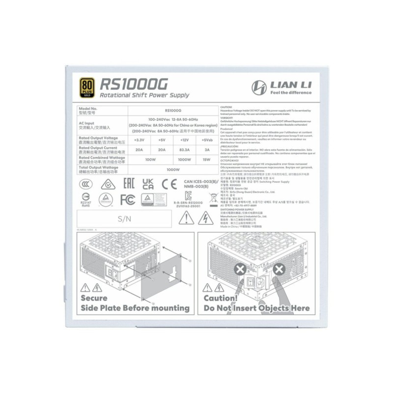 Lian Li RS1000G White - 1000 Watt 80+ Gold PSU - 12V-2x6 Colored Cable - Fully Modular — Buy in Cyprus with Fast Delivery