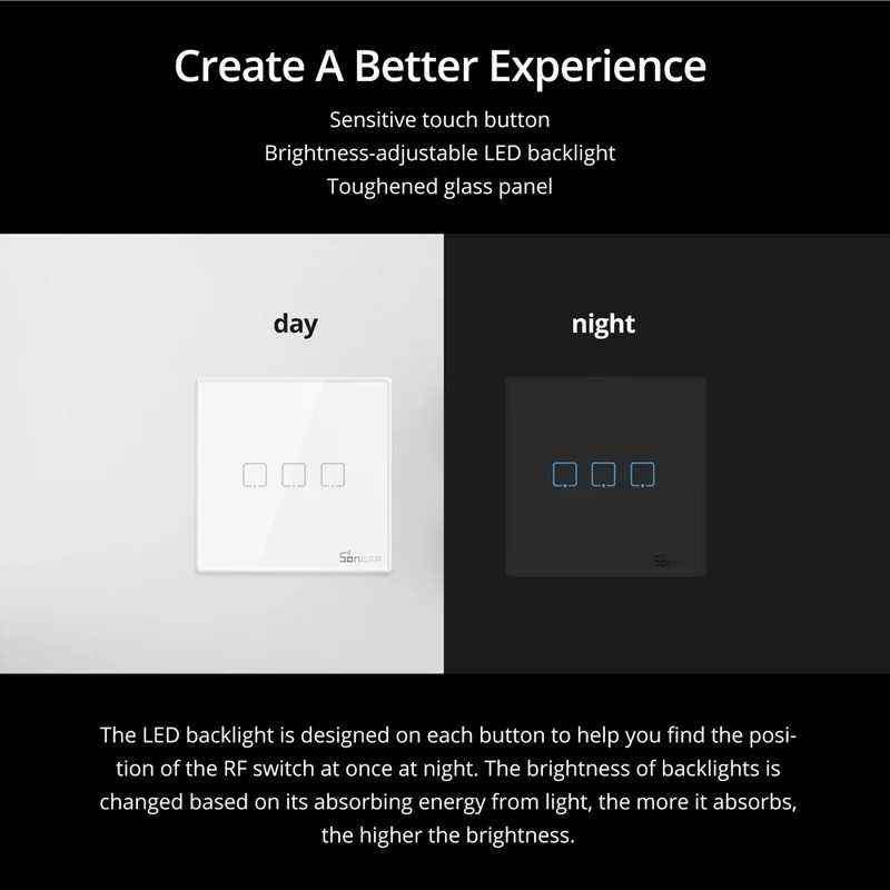 Sonoff T2EU2C-RF Smart Wall Touch Switch 2-Button White — Buy in Cyprus with Fast Delivery