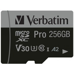 Verbatim Pro microSDXC 256GB - Class 10 UHS-I U3 V30 - Black, with SD Adapter — Buy in Cyprus with Fast Delivery