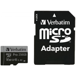 Verbatim Pro microSDXC 256GB - Class 10 UHS-I U3 V30 - Black, with SD Adapter — Buy in Cyprus with Fast Delivery