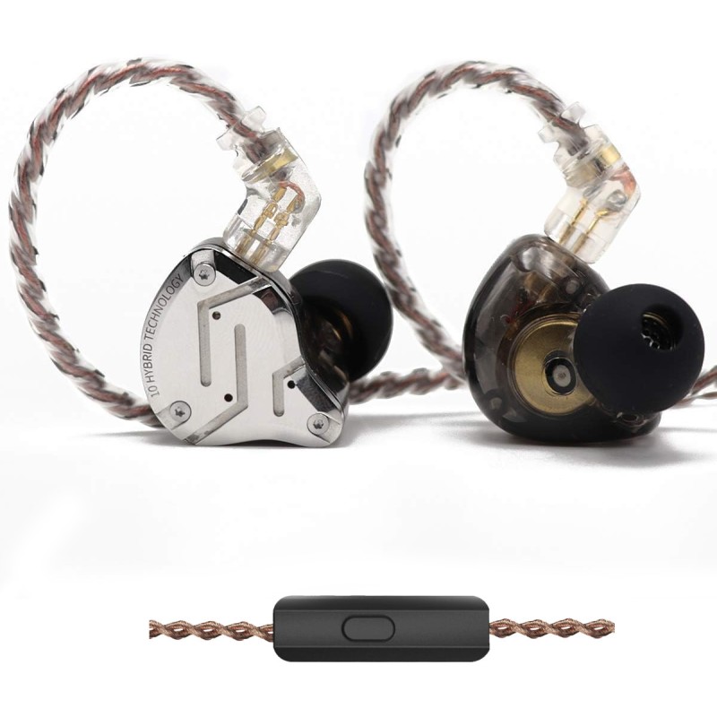 KZ ZS10 PRO Black With Mic - IEM 3,5 Musician In Ear Monitor Earphones, 4BA+1DD 5 Driver 10mm, metal