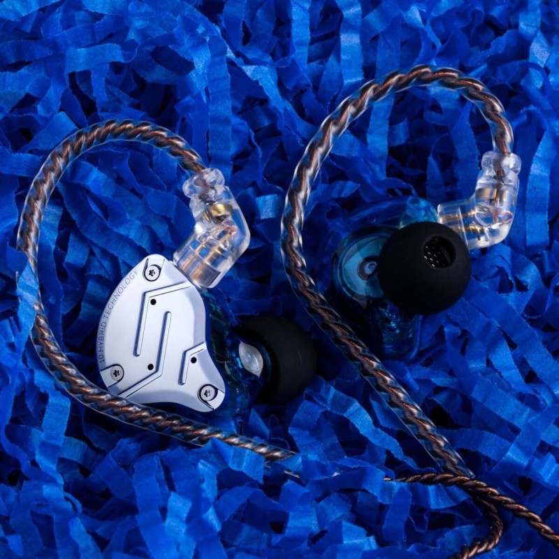 KZ ZS10 PRO Blue No Mic - IEM 3,5 Musician In Ear Monitor Earphones, 4BA+1DD 5 Driver 10mm, metal