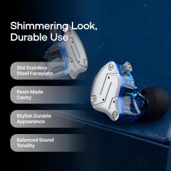KZ ZS10 PRO Blue No Mic - IEM 3,5 Musician In Ear Monitor Earphones, 4BA+1DD 5 Driver 10mm, metal