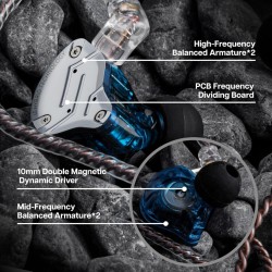 KZ ZS10 PRO Blue No Mic - IEM 3,5 Musician In Ear Monitor Earphones, 4BA+1DD 5 Driver 10mm, metal