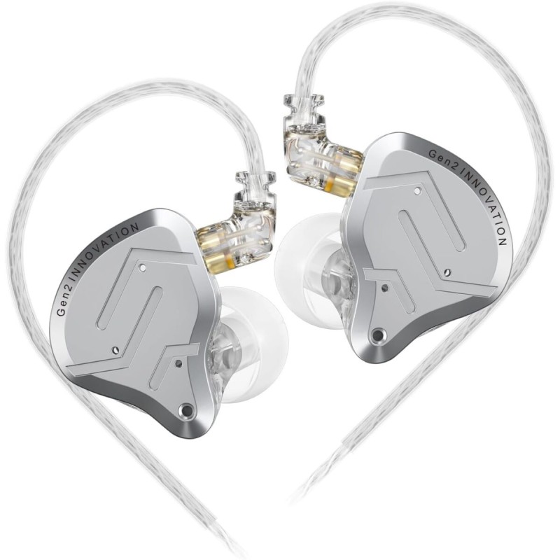 KZ ZSN PRO 2 SIlver No Mic - IEM 3,5 In Ear Monitor Earphones, Hybrid 1BA+1DD 10mm, metal, HIFI bass