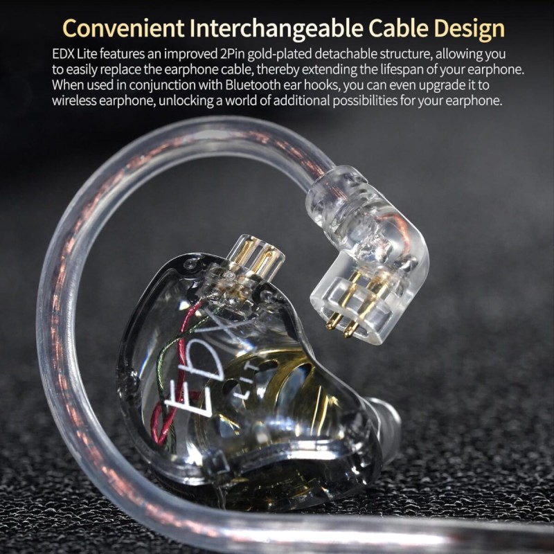 KZ EDX LITE Transparent Grey With MIC - IEM 3,5 In Ear Monitor Earphones, Super-Linear, HIFI bass, N