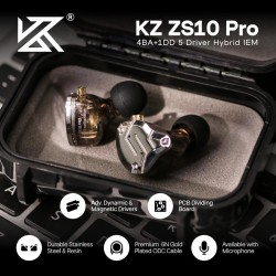 KZ ZS10 PRO Black No Mic - IEM 3,5 Musician In Ear Monitor Earphones, 4BA+1DD 5 Driver 10mm, metal