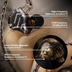 KZ ZS10 PRO Black No Mic - IEM 3,5 Musician In Ear Monitor Earphones, 4BA+1DD 5 Driver 10mm, metal