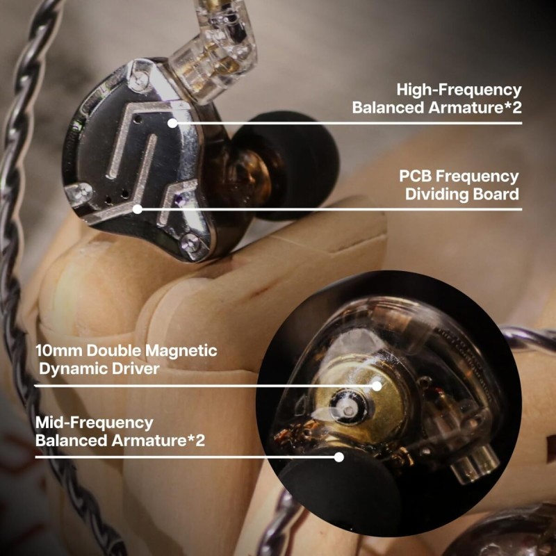 KZ ZS10 PRO Black No Mic - IEM 3,5 Musician In Ear Monitor Earphones, 4BA+1DD 5 Driver 10mm, metal