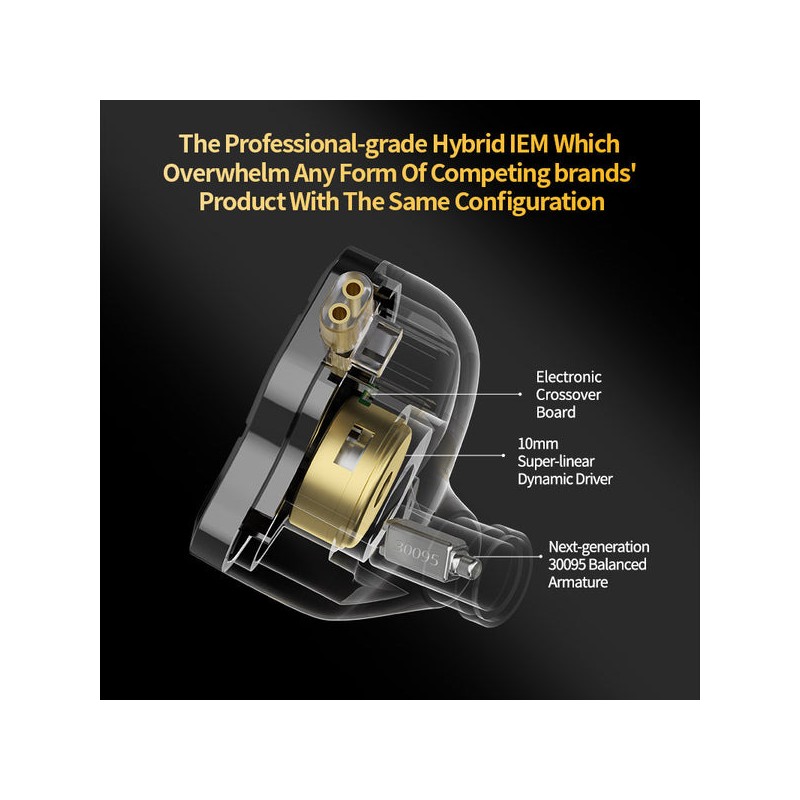 KZ ZSN PRO 2 Gold No Mic - IEM 3,5 In Ear Monitor Earphones, Hybrid 1BA+1DD 10mm, metal, HIFI bass,