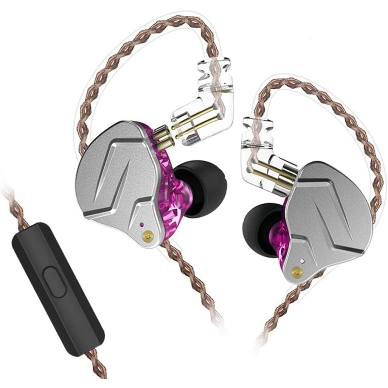 KZ ZSN PRO Purple Mic - IEM 3,5 In Ear Monitor Earphones, Dynamic Hybrid Dual Driver 1BA+1DD