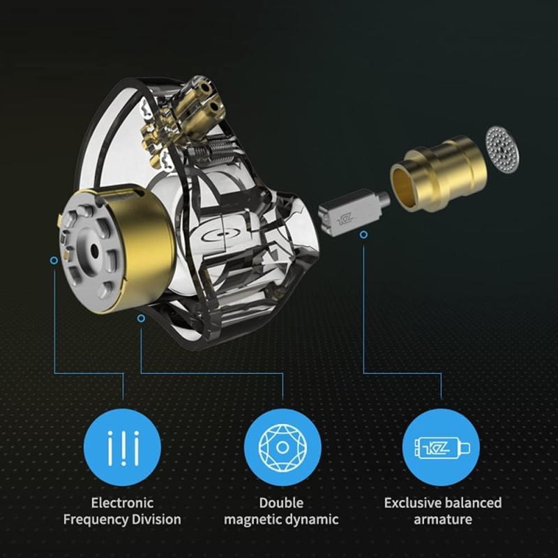 KZ ZSN PRO Purple Mic - IEM 3,5 In Ear Monitor Earphones, Dynamic Hybrid Dual Driver 1BA+1DD