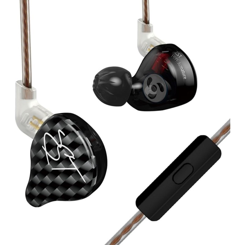 KZ ZST Black With Mic - IEM 3,5 In Ear Monitor Earphones, Dynamic Hybrid Dual Driver 1BA+1DD