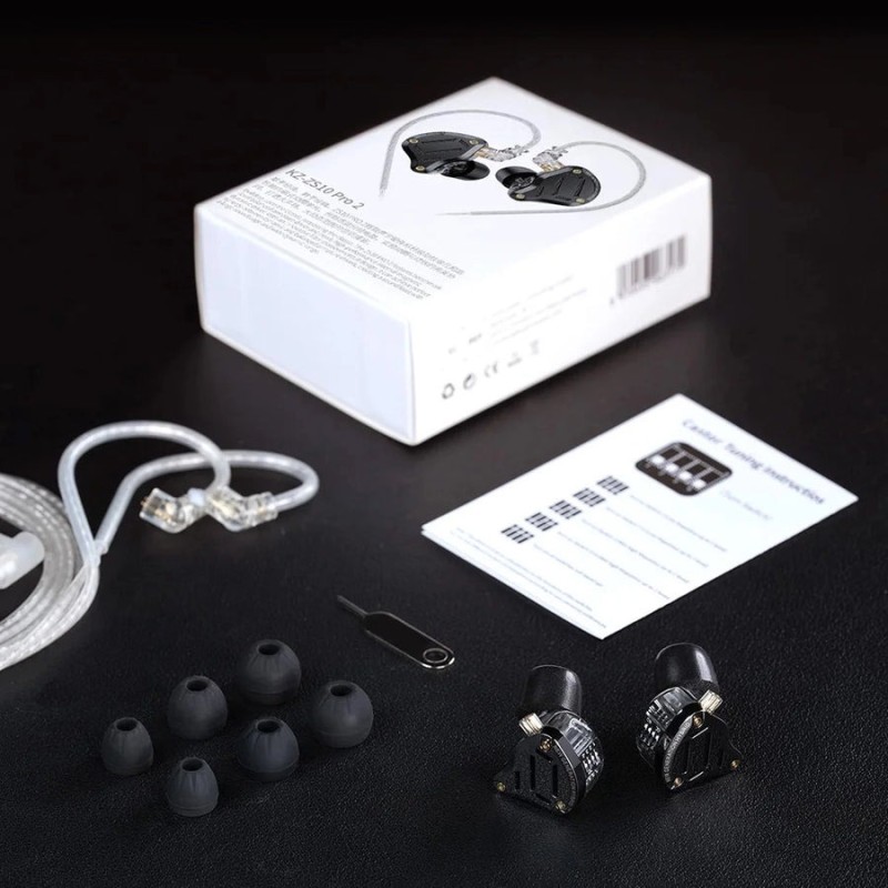 KZ ZS10 PRO 2 With HD Mic - IEM 3,5 In Ear Monitor Earphones, 4-level switch, Hybrid 10mm, metal, st