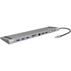 LogiLink UA0373 USB-C 11-in-1 Docking Station - 100W PD, 2x HDMI, VGA, Gigabit Ethernet, Silver