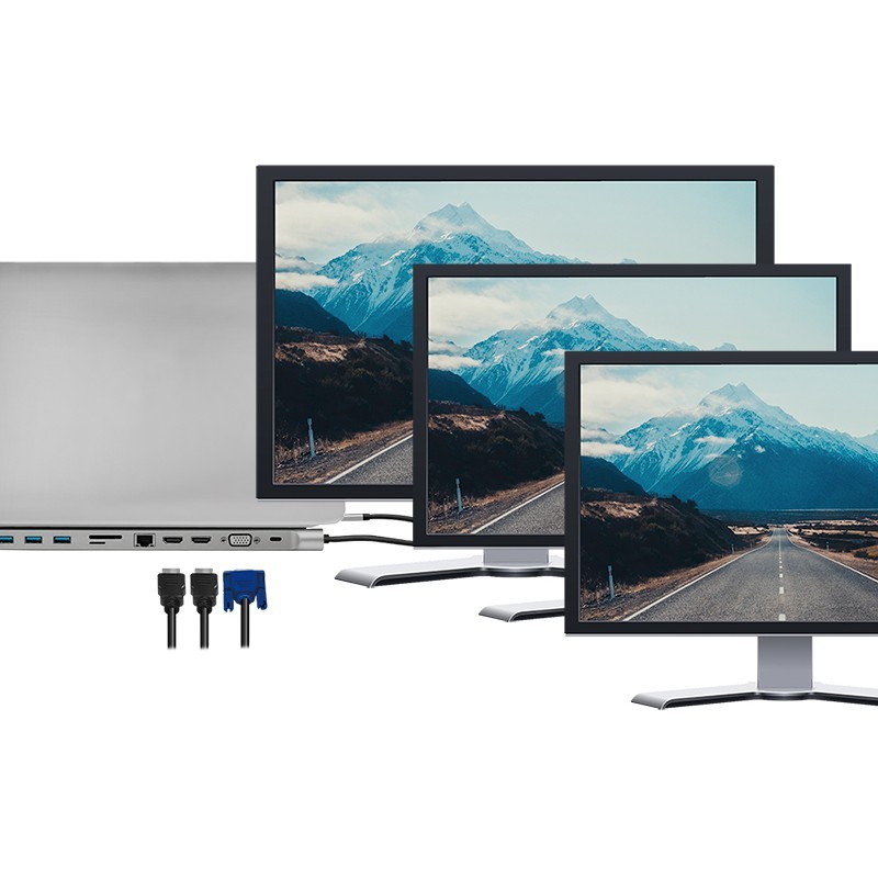 LogiLink UA0373 USB-C 11-in-1 Docking Station - 100W PD, 2x HDMI, VGA, Gigabit Ethernet, Silver