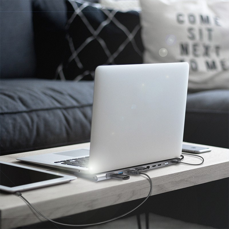 LogiLink UA0373 USB-C 11-in-1 Docking Station - 100W PD, 2x HDMI, VGA, Gigabit Ethernet, Silver