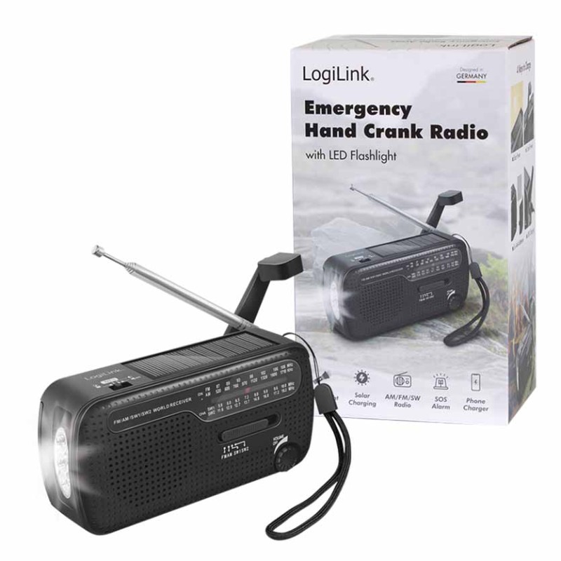 Buy SP0061 DYNAMO HAND CRANK RADIO W SOLAR PANEL AND FLASHLIGHT, LOGILINK in Cyprus, Nicosia, Limassol, Larnaka, Pafos