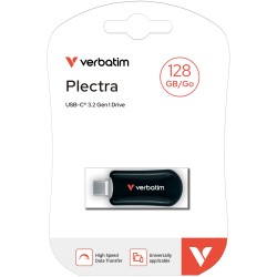 Verbatim Plectra USB-C Flash Drive - 30225 - 128GB Black, USB 3.2 Gen1, 100MB/s, Capless — Buy in Cyprus with Fast Delivery