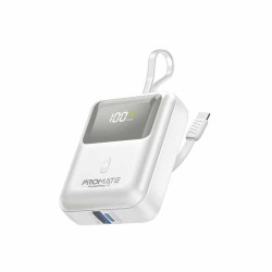 POWERPOD-10.WHITE 10000mAh COMPACT POWERBANK 35W W BUILT-IN USB-C CABLE PROMATE — Buy in Cyprus with Fast Delivery